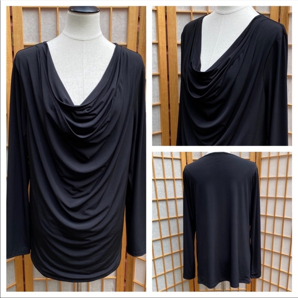 Kenneth Cole New York Black Draped Top SZ XL